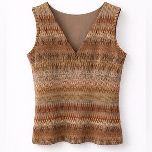 Axcess by Liz Claiborne Gold Tan Chevron Sleeveless Knit Tank, L